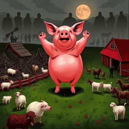 A powerful, dominant pig at the center representing the rise of pigs to power, either standing on two legs or elevated to symbolize authority