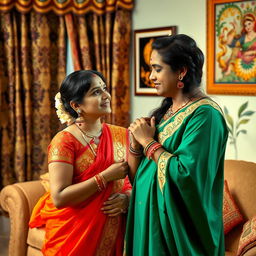 A beautiful Indian woman, dressed in traditional attire, gracefully interacting with her brother-in-law (dever)