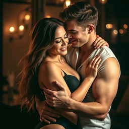 A passionate embrace between two attractive adults, focusing on the intimacy of their connection