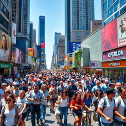 A bustling city street filled with an incredible number of diverse people engaged in various activities