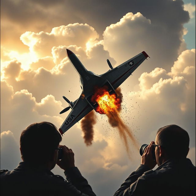 A dramatic and intense cover photo depicting the moment of a USA fighter plane being shot down