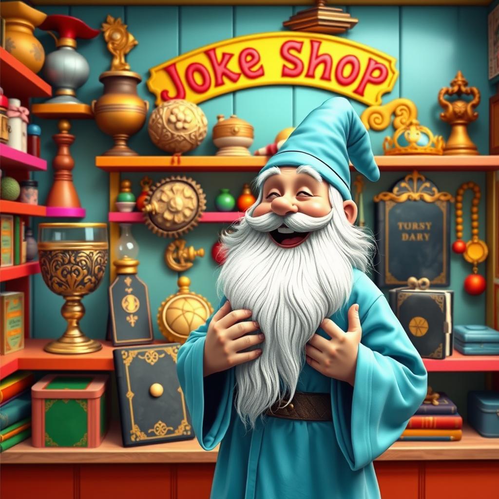 A whimsical joke shop featuring beautifully designed representations of a goblet, a locket, a black diary, and a diadem, all styled to look enchanting and appealing