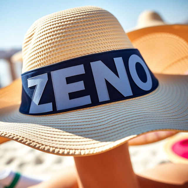 A stylish summer hat prominently featuring the words "ZENO GROUP" in bold, eye-catching lettering