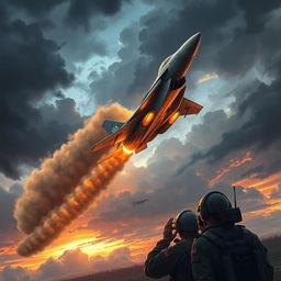 A striking and powerful cover photo illustration showcasing the moment a USA fighter plane is shot down