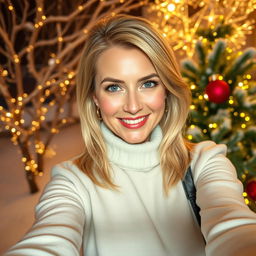A beautiful Russian woman aged between 40 and 45 years, taking a stylish selfie
