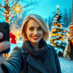A beautiful Russian woman aged between 40 and 45 years, taking a stylish selfie