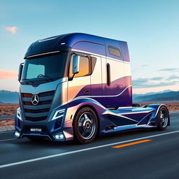 A futuristic and custom-designed semi-truck showcasing cutting-edge technology and sleek aerodynamic lines
