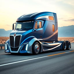 A futuristic and custom-designed semi-truck showcasing cutting-edge technology and sleek aerodynamic lines