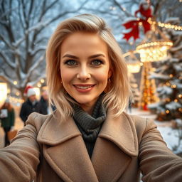 A stunning Russian woman aged between 40 and 45 years, taking a fashionable selfie