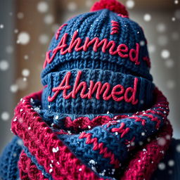A knitted woolen hat and scarf elegantly displayed together