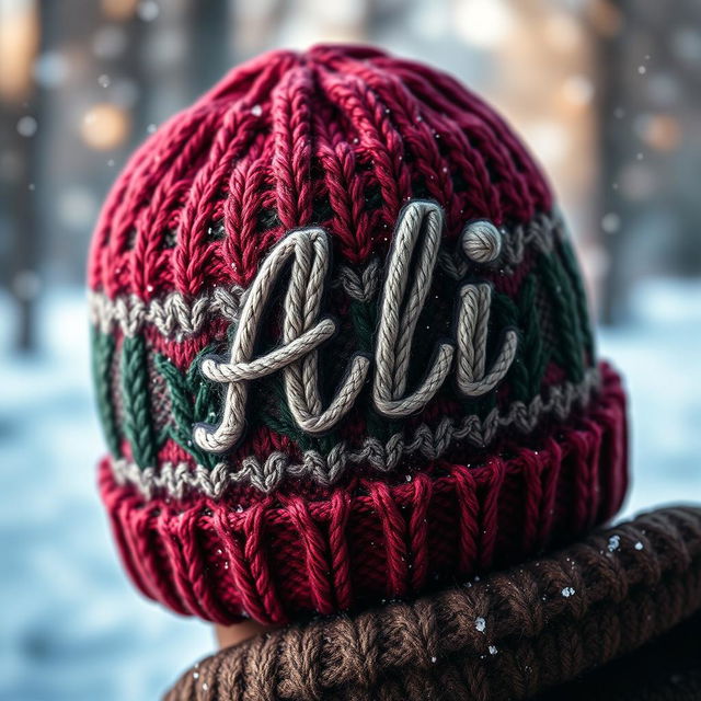 A cozy knitted wool hat prominently featuring the name 'Ali' in a stylish font