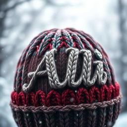 A cozy knitted wool hat prominently featuring the name 'Ali' in a stylish font