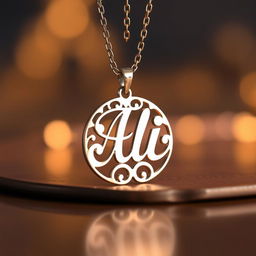 A beautifully crafted metal necklace featuring the name 'Ali' elegantly engraved on the pendant