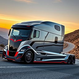 A breathtaking custom semi-truck inspired by the iconic design of Porsche sports cars, featuring a blend of luxury and performance