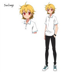 A character design for a male anime character named Sailer Miggs (Saki)