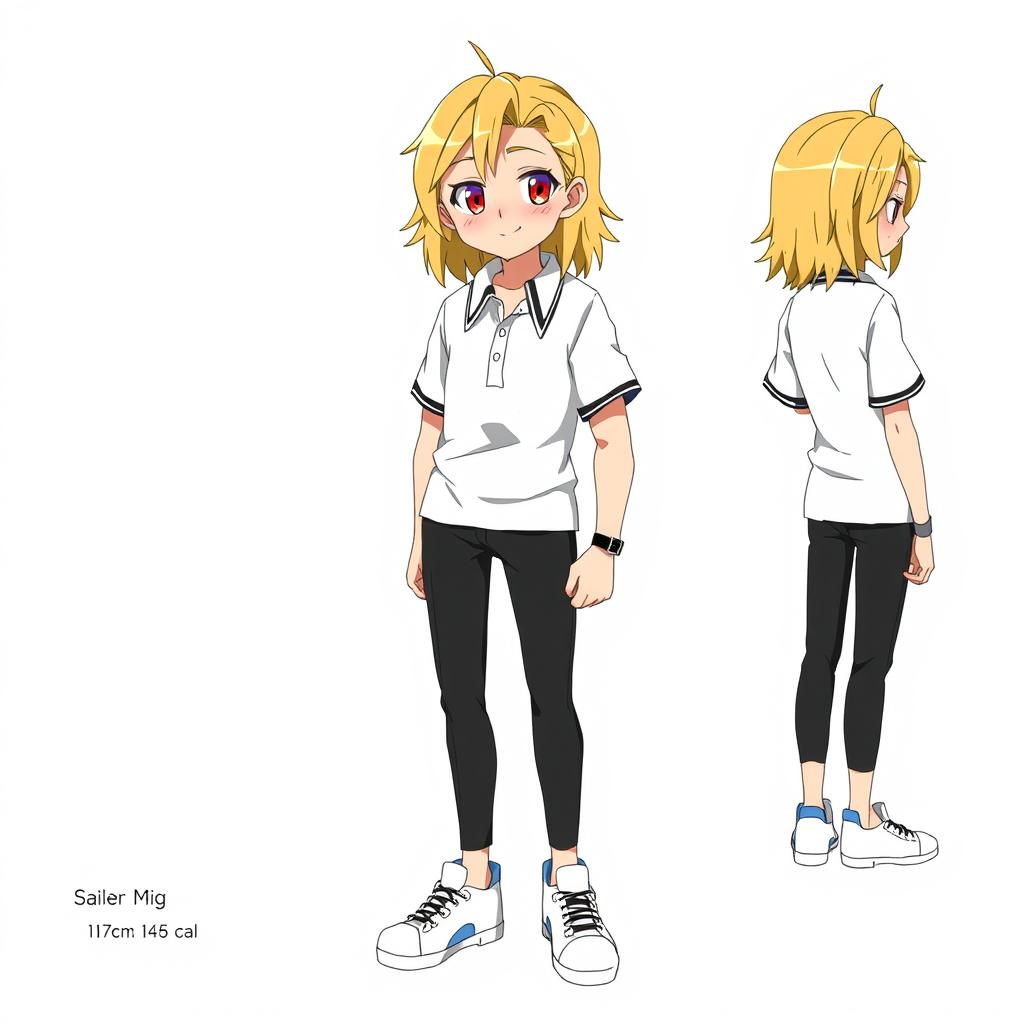 A character design for a male anime character named Sailer Miggs (Saki)