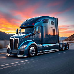 An exhilarating custom semi-truck inspired by Porsche's iconic styling, showcasing a design that blends luxury with high performance