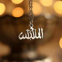 A stunning metal necklace featuring the name 'محمد' beautifully engraved in Arabic calligraphy
