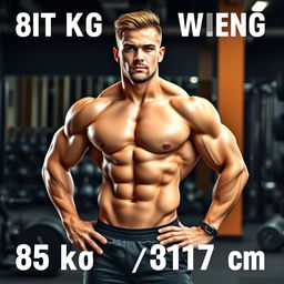 A representation of a fit individual with a muscular build, showcasing the physique of someone weighing 85 kg and standing at 179 cm tall