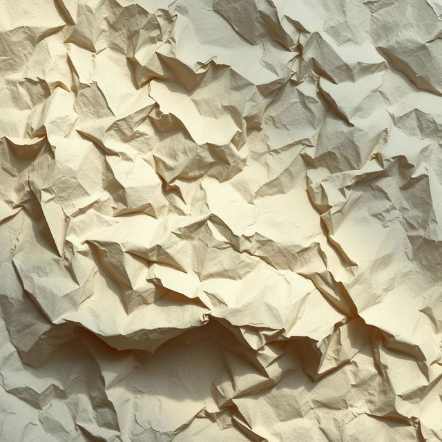 A crumpled paper texture with intricate details, showcasing an array of light and shadow effects