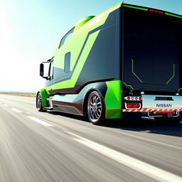 An impressive custom cutting-edge semi-truck equipped with striking Nissan rims and wheels, showcasing a bold and modern design