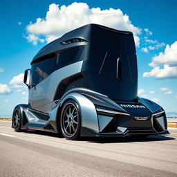 A futuristic custom cutting-edge semi-truck featuring eye-catching Nissan rims and wheels