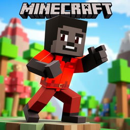 A stylized Minecraft character represented as a black man wearing vibrant red clothes