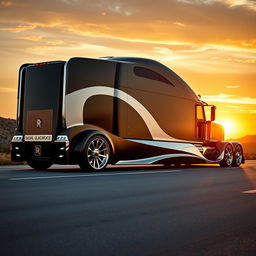 An exquisite custom cutting-edge semi-truck featuring luxurious Rolls Royce rims and wheels