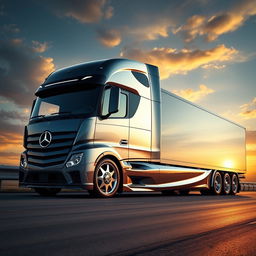 An impressive custom cutting-edge semi-truck with elegant Mercedes rims and wheels