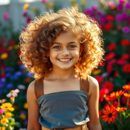 A beautiful girl with curly hair, exuding charm and radiance
