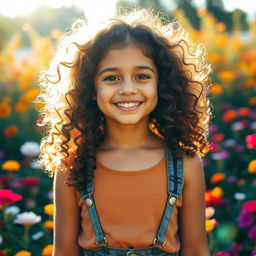 A beautiful girl with curly hair, exuding charm and radiance