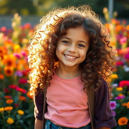 A beautiful girl with curly hair, exuding charm and radiance
