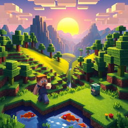 A colorful and vibrant Minecraft scene perfect for a video cover