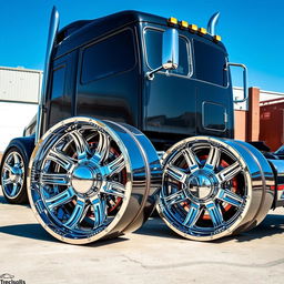 A striking image of custom cutting-edge semi-truck wheels designed for Chevrolet vehicles