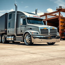 A detailed and dynamic image showcasing custom cutting-edge rims and wheels designed specifically for Chevrolet semi-trucks