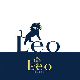 A modern and stylish logo for the 'Leo' clothing brand, featuring a sleek and simple lion silhouette incorporated into the letter 'L' of the word 'Leo'