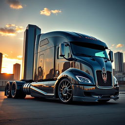 A captivating image featuring custom cutting-edge rims and wheels designed specifically for a Maserati-themed semi-truck