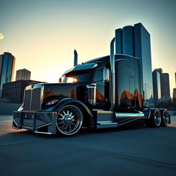 A captivating image featuring custom cutting-edge rims and wheels designed specifically for a Maserati-themed semi-truck
