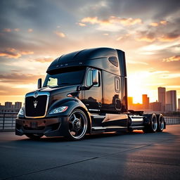 An eye-catching image depicting custom cutting-edge rims and wheels inspired by Maserati, specifically designed for a semi-truck