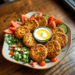 A delicious flat grilled falafel plate, beautifully arranged on a stylish dish