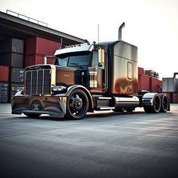A striking image showcasing custom cutting-edge rims and wheels designed for a semi-truck featuring a masculine aesthetic