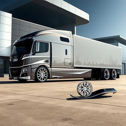 A stunning image featuring custom cutting-edge rims and wheels inspired by Audi, tailored for a semi-truck
