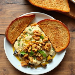 A delicious plate of Kashk-e Bademjan, a traditional Iranian eggplant dish, served elegantly with a side of brown toast