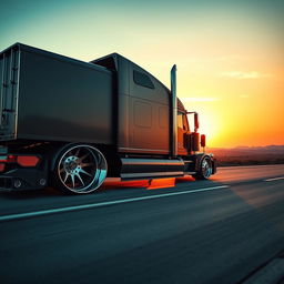 A captivating image of custom cutting-edge rims and wheels inspired by Audi, specially designed for a semi-truck