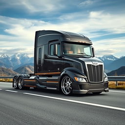 A visually impressive image showcasing custom cutting-edge rims and wheels inspired by Scania, designed specifically for a semi-truck