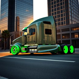A striking image of custom cutting-edge rims and wheels inspired by Lamborghini, designed for a semi-truck