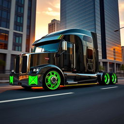 A striking image of custom cutting-edge rims and wheels inspired by Lamborghini, designed for a semi-truck