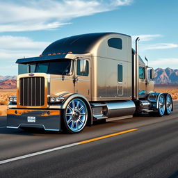 A dynamic image of custom cutting-edge Pogoni rims and wheels designed specifically for a semi-truck