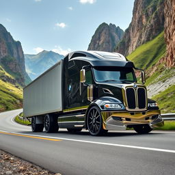 An impressive image of custom cutting-edge rims and wheels with a design inspired by BMW, tailored for a semi-truck