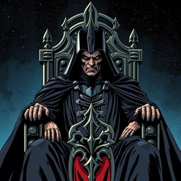 L'empereur Palpatine, également connu sous le nom de Dark Sidious, assis sur son trône majestueux comme dans le film 'Le Retour du Jedi'